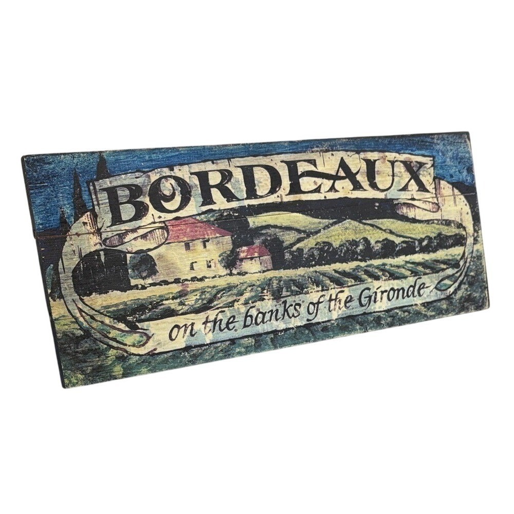 Handcrafted Wooden "Bordeaux Banks of the Gironde" Wall Art Sign 8.75" by 22"